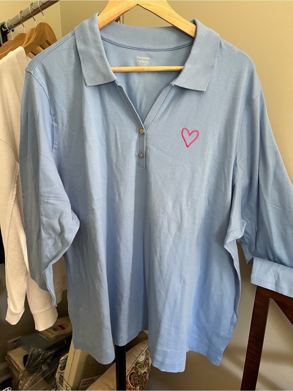 Kim Rogers Baby Blue Polo with Pink Heart Patch